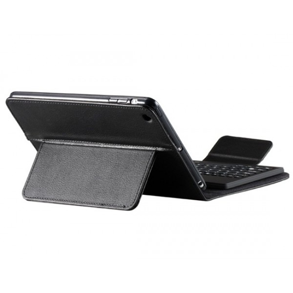 2-in-1 Faux Leather & Silicone Stand Protective Case with Bluetooth Keyboard for iPad Mini (Black)