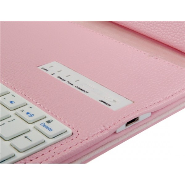 Faux Leather Flip Case with Built-in Bluetooth Keyboard for iPad 2/3/4 (Pink)