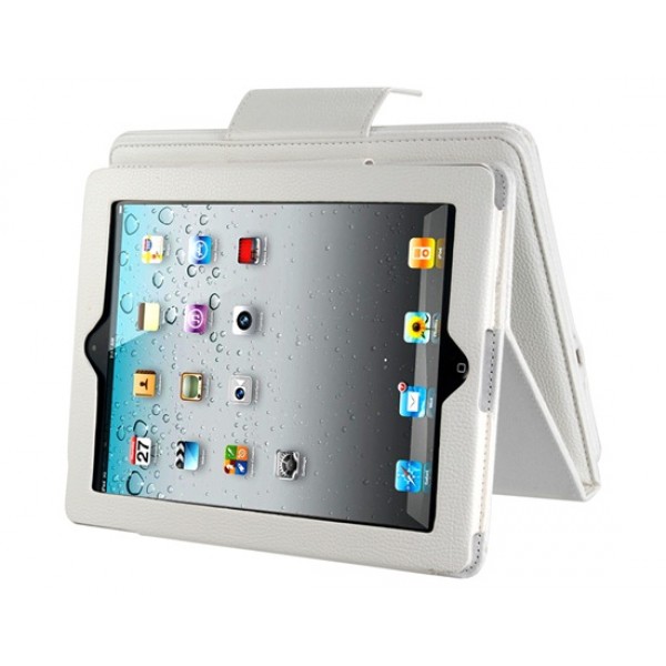 Faux Leather Flip Case with Built-in Bluetooth Keyboard for iPad 2/3/4 (White)