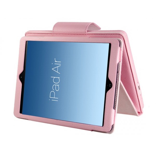 Faux Leather Flip Case with Built-in Bluetooth Keyboard for iPad Air (Pink)