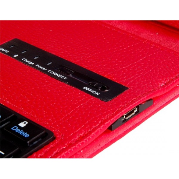 Faux Leather Flip Case with Built-in Bluetooth Keyboard for iPad Air (Red)