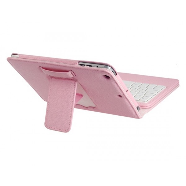 Faux Leather Flip Case with Built-in Bluetooth Keyboard for iPad Mini 3/2/1 (Pink)