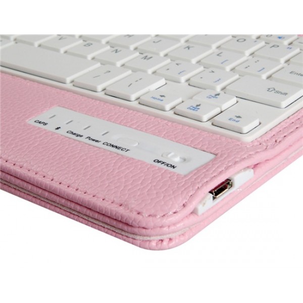 Faux Leather Flip Case with Built-in Bluetooth Keyboard for iPad Mini 3/2/1 (Pink)