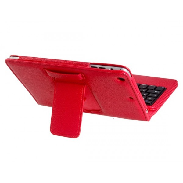 Faux Leather Flip Case with Built-in Bluetooth Keyboard for iPad Mini 3/2/1 (Red)