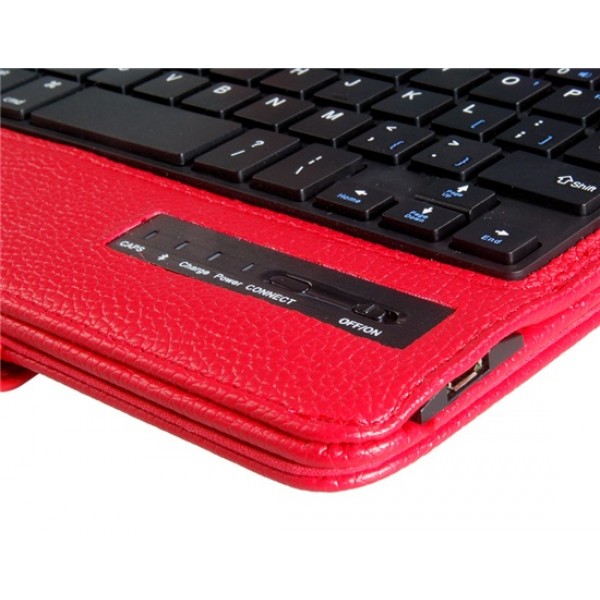 Faux Leather Flip Case with Built-in Bluetooth Keyboard for iPad Mini 3/2/1 (Red)
