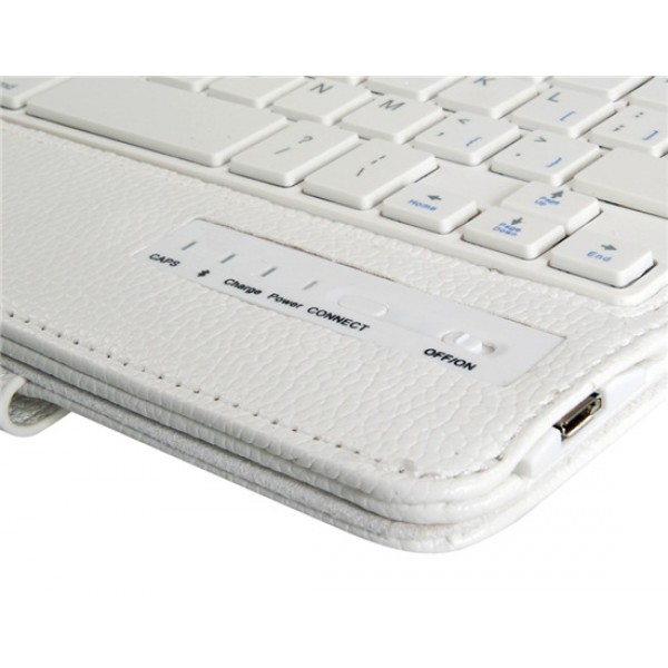 Faux Leather Flip Case with Built-in Bluetooth Keyboard for iPad Mini 3/2/1 (White)